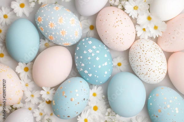 Fototapeta Easter Background with pastel hand painted Eggs, with a soft and warm feel
