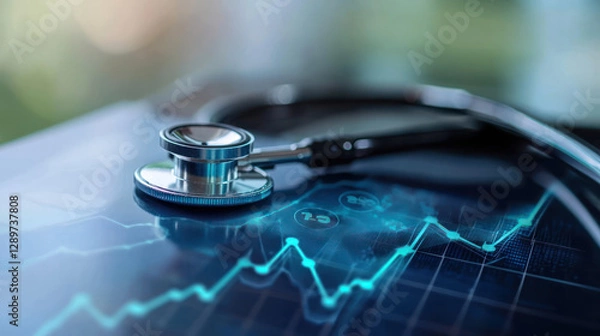 Fototapeta A Stethoscope on digital graph showing rising healthcare costs and trends