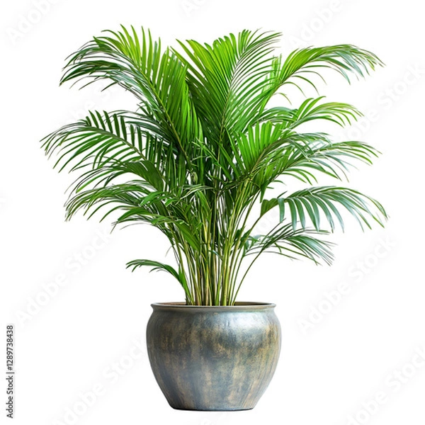 Fototapeta A Tropical Palm Plant with Large Fronds in a Decorative Pot Isolated on Transparent Background