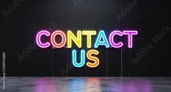 Obraz contact us colorful neon graffiti lettering on plain black background