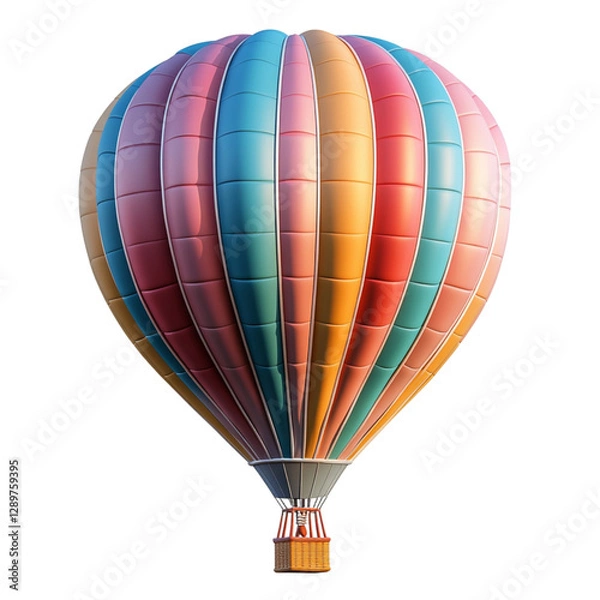 Fototapeta A Fluffy 3D Cartoon Hot Air Balloon with Glowing Colors Isolated on Transparent Background