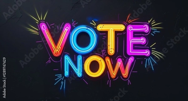 Obraz vote now colorful neon graffiti lettering on plain black background