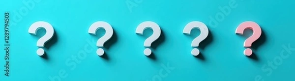 Fototapeta Minimalistic White Question Marks on Turquoise Background for Business Support Concept