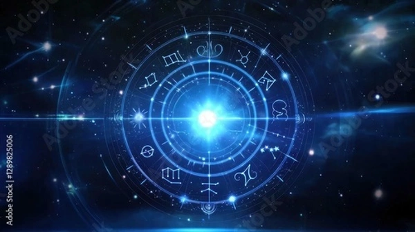 Fototapeta Mystical astrological zodiac horoscope symbol in a cosmic galaxy filled with glittering stars planets and celestial elements  This image represents the esoteric spiritual