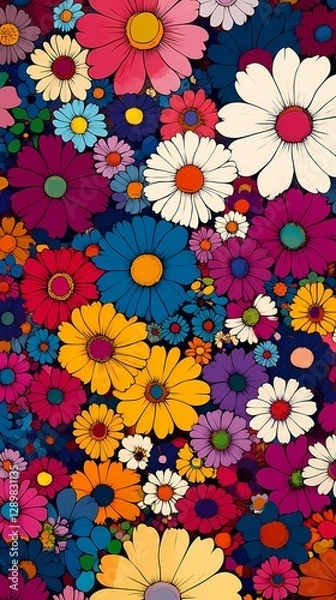 Obraz retro colorful daisy flowers illustration poster background