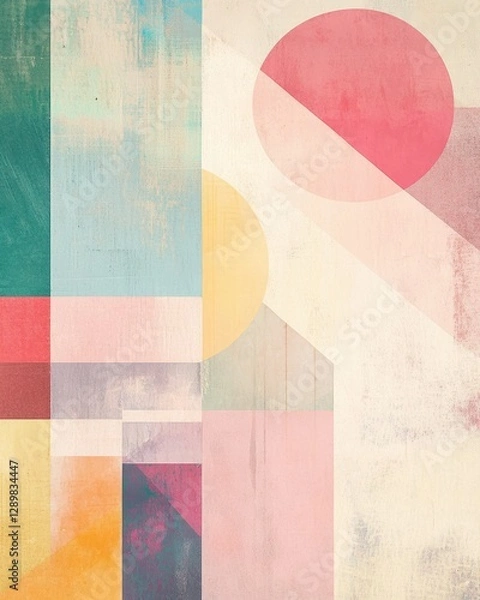 Fototapeta Abstract geometric composition featuring colorful shapes and textures, creating a visually engaging background suitable for artistic projects and modern design applications