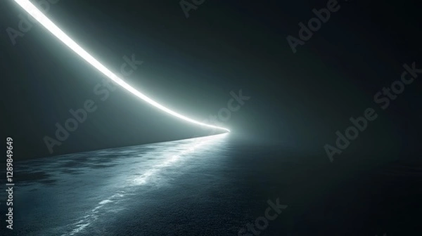 Fototapeta A bright glowing line curves across a dark empty space