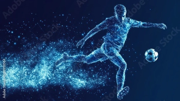 Fototapeta Abstract digital illustration of a soccer player kicking a ball.