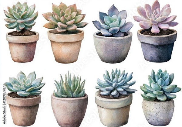 Fototapeta Colorful Succulent Plants in Various Pots for Home Decor Inspiration