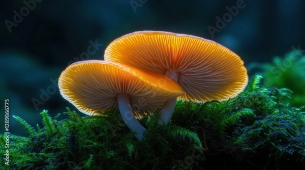 Fototapeta Closeup view of fresh mushroom in forest in Spring.