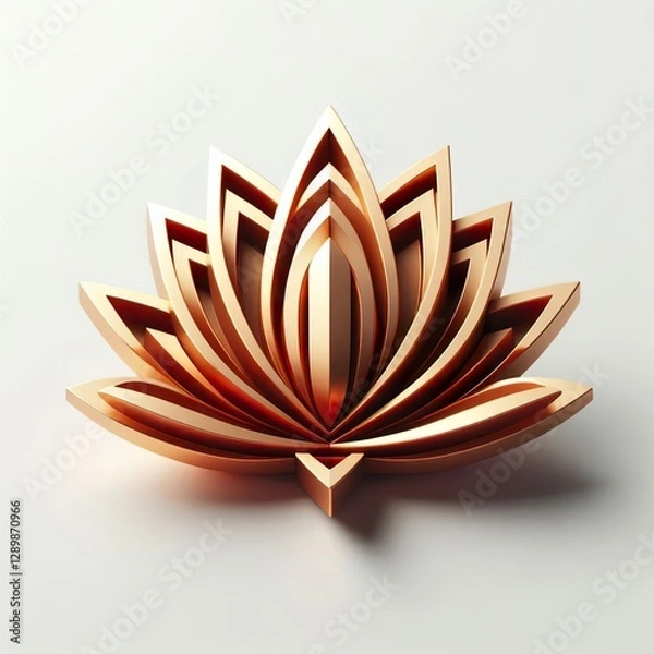 Fototapeta a 3d Geometric metallic gold red lotus icon Illustration on a  white background