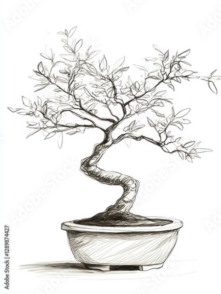 Fototapeta Pen sketch of a bonsai tree in a pot. (1)