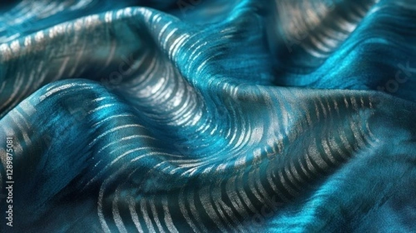 Fototapeta Teal and Silver Fabric Texture: Luxurious Draped Silk