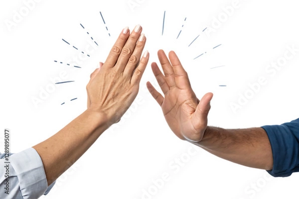 Fototapeta High Five Gesture Between Two People, Isolated on White Background as Transparent. PNG. AI GENERATED