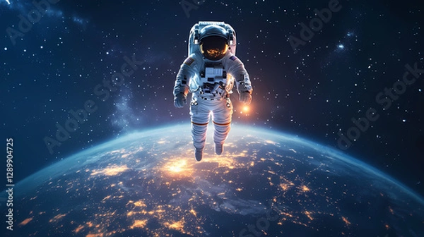 Obraz Astronaut floating in space with planet