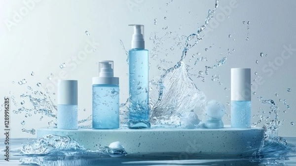 Fototapeta Biodegradable Cosmetic Packaging Concept Featuring Dissolving Water Splash Effect