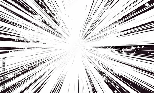 Fototapeta Dynamic comic book explosion effect with bold black lines and motion streaks, isolated on a white background