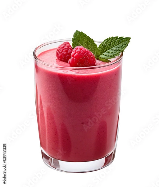 Fototapeta a glass of refreshing raspberry smoothie with mint leaves.