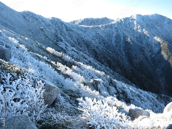 Obraz 雪化粧した山斜面