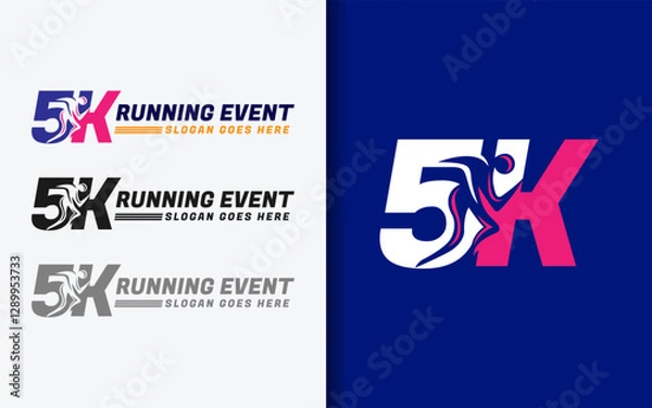 Obraz 5k running event, A modern emblem showcasing a stylized runner combined with the number 5K, representing sport, competition, and determination.