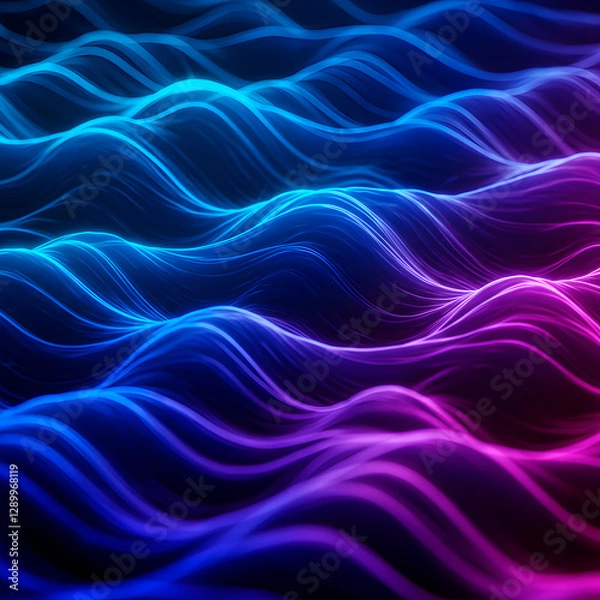 Fototapeta Futuristic glowing waves in pink and blue