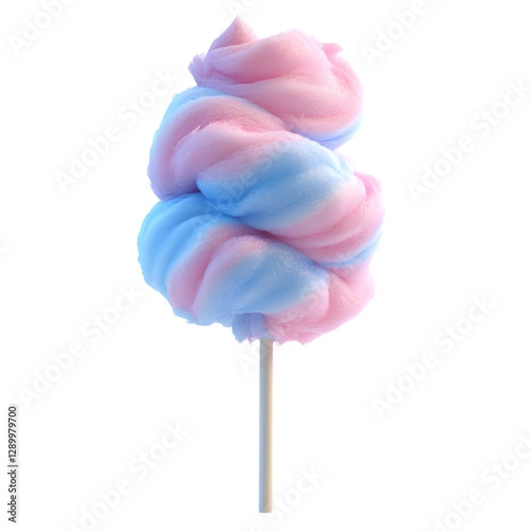 Fototapeta Fluffy 3D Cartoon Cotton Candy on Stick Isolated on Transparent Background