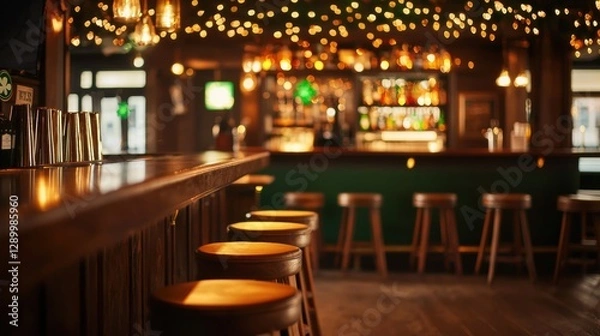 Fototapeta Cozy bar interior with warm lighting and inviting atmosphere