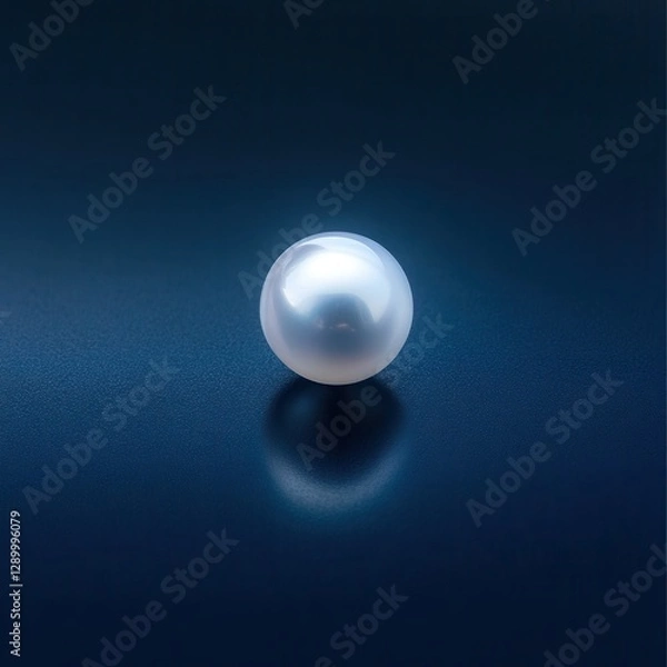 Fototapeta Luminous Single White Pearl on Dark Blue Background with Subtle Reflection