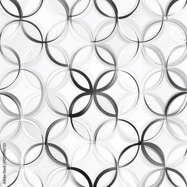 Obraz Seamless Geometric Pattern of Interlocking Circles in Grayscale, Modern and Abstract Background.