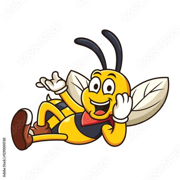 Fototapeta Cute bee lying down cartoon. Vector mascot illustration isolated on white background
