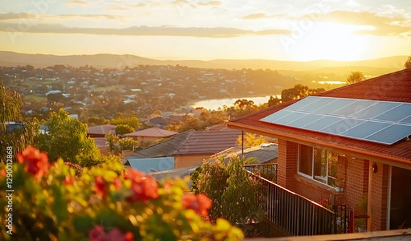 Fototapeta Sunset Over Suburban Rooftops