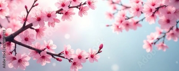 Fototapeta Elegant sakura cherry blossom branches forming a graceful frame, ideal for spring event invitations, season, floral, nature