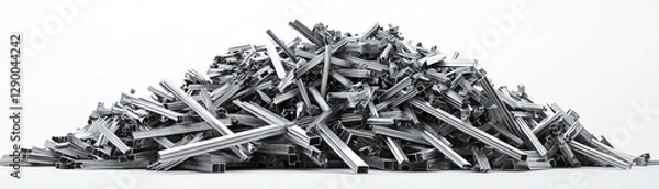 Fototapeta Metal scrap in a pile on a white isolated background.