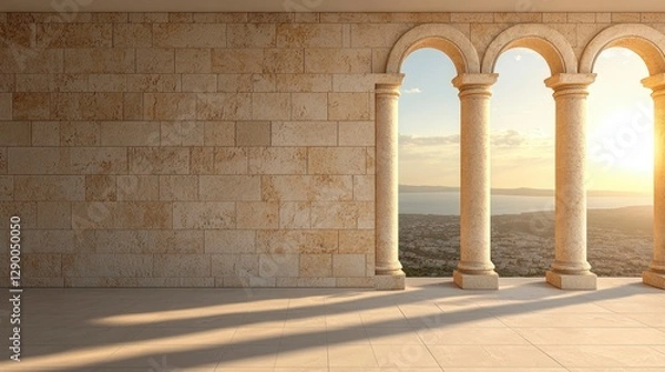 Obraz Sunset City View Through Classical Stone Arches