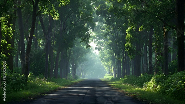 Obraz Sunlit Path Through Lush Green Forest