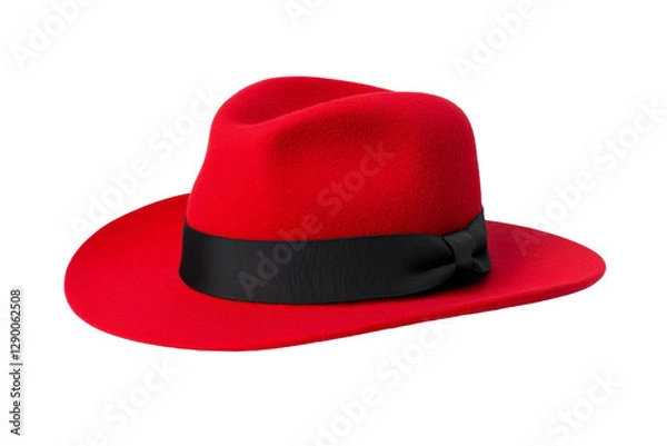 Obraz Red hat with a black ribbon tied around it, isolated