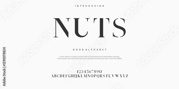Fototapeta NUTS font alphabet. Minimal modern urban fonts for logo, brand etc. Typography typeface uppercase lowercase and number. vector illustration