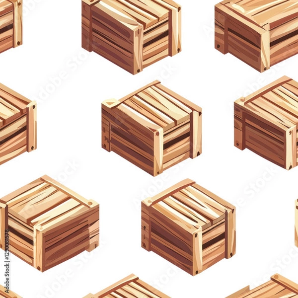 Fototapeta Flat style, seamless wooden crate pattern, minimalist design, isolated on white background. cutout png