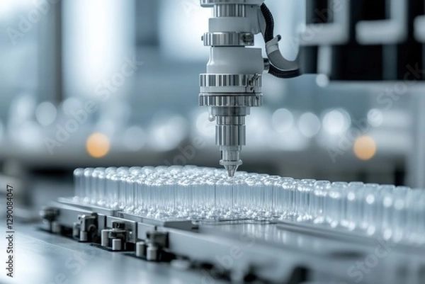 Fototapeta Advanced automated machinery in a pharmaceutical lab ensures precision in medicine manufacturing, boosting efficiency and quality in production.