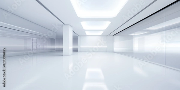 Fototapeta Futuristic Interior with Reflective Flooring and Dramatic Depth