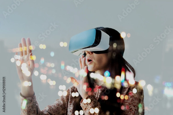 Obraz Woman with glasses of virtual reality. Future technology concept.