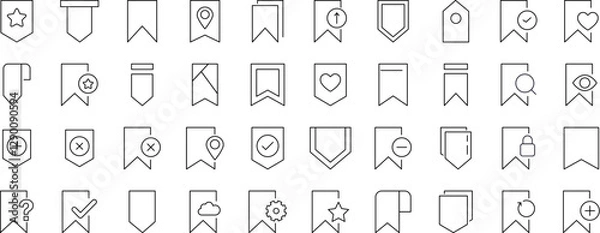 Obraz Collection of Signs of Bookmark. Suitable for books, stores, shops. Editable stroke in minimalistic outline style. Symbol for design