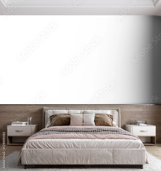 Fototapeta interior of a bedroom wall mock up for wall paper design.3d rendering