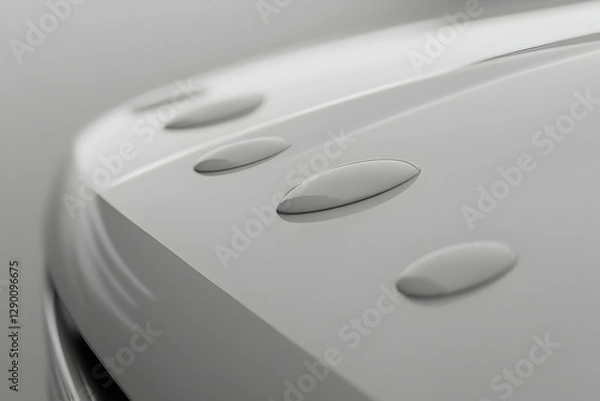 Fototapeta Close-up of water droplets on a sleek, modern car hood, showcasing its smooth surface and hydrophobic properties.