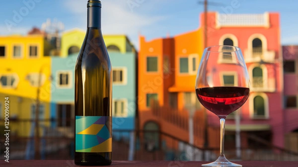 Fototapeta Malbec Wine Served at Golden Hour with Vibrant Buenos Aires Scenery