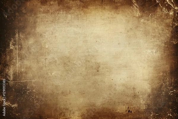 Fototapeta faded sepia photo overlay with gritty dust specks, soft vignette edges, warm brown tones, worn paper texture, and a nostalgic, vintage charm.