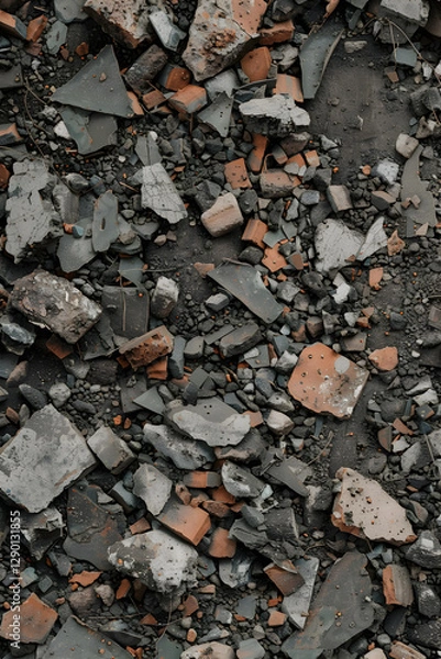 Obraz Intricate Close-up of Rubble Texture Showcasing Shattered Rocks and Fragmented Bricks in Densely Packed Composition