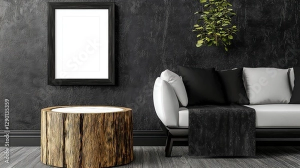 Fototapeta Modern Living Room with Black and White Decor and Rustic Elements