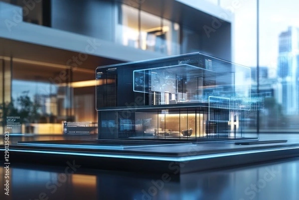 Obraz Holographic tokenized properties ensure secure transactions in real estate innovation hub.