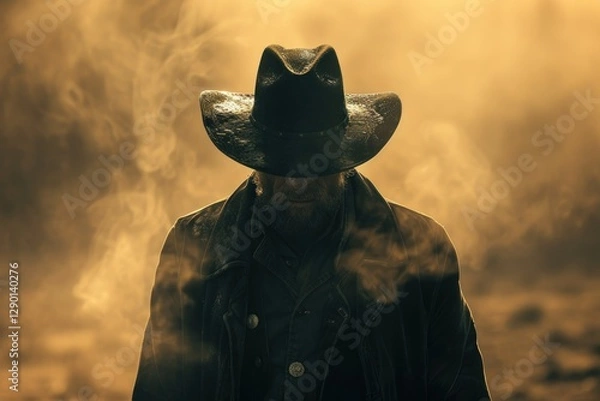Fototapeta Mysterious Cowboy in a Smoky Landscape